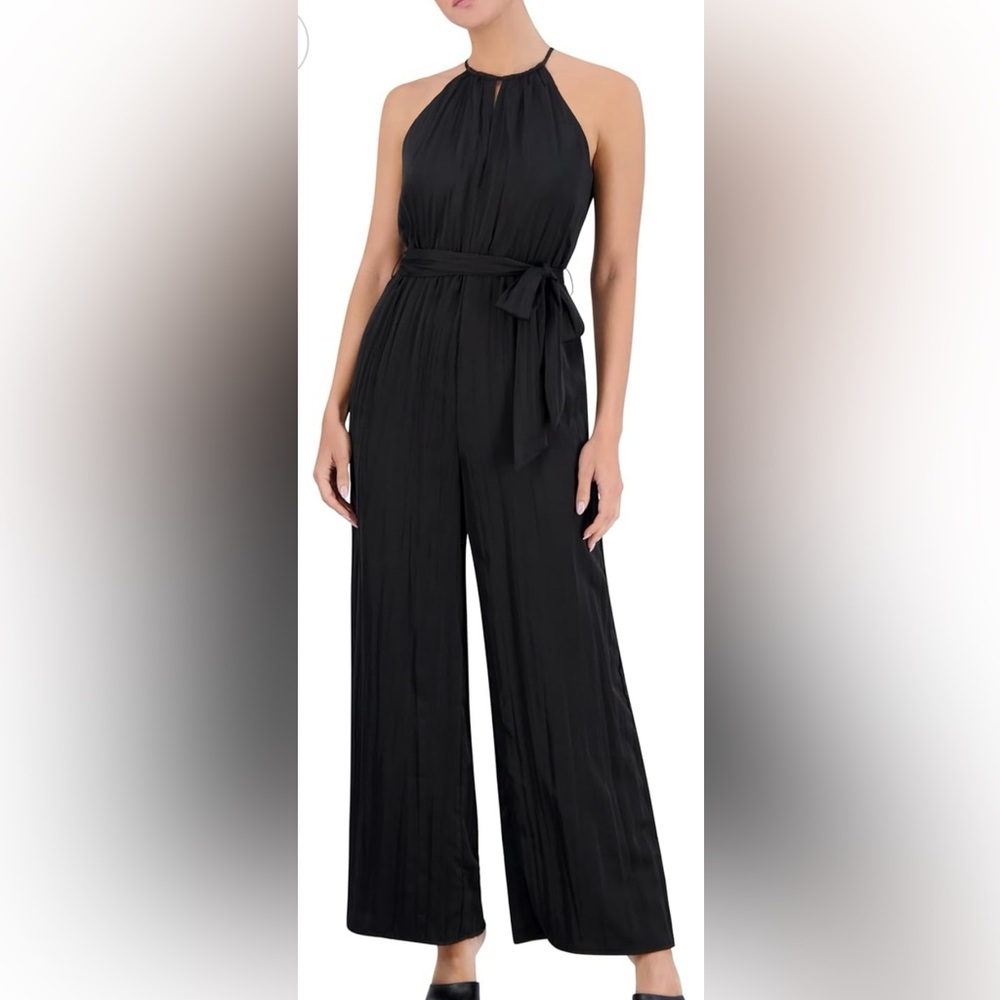 BCBG Black Wide Leg Pants with High Waist and Tie Waistband